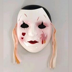 Vintage Ceramic Decorative Face Mask Wall Hanging Happy And Sad Hand Painted